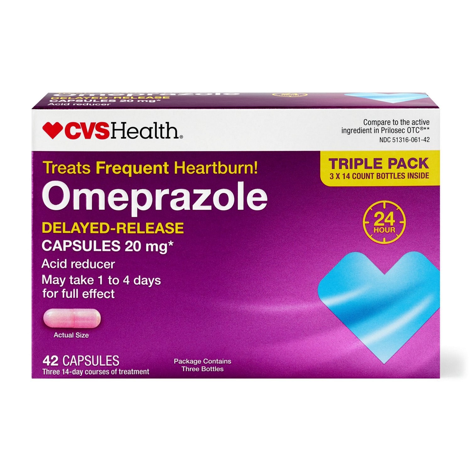 slide 1 of 11, CVS Health Omeprazole Acid Reducer 20 Mg Delayed-Release Capsules, 42ct, 42 ct