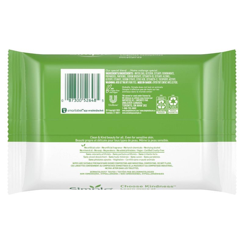 slide 3 of 10, Unscented Simple Kind to Skin Micellar Makeup Remover Wipes - 25ct, 25 ct