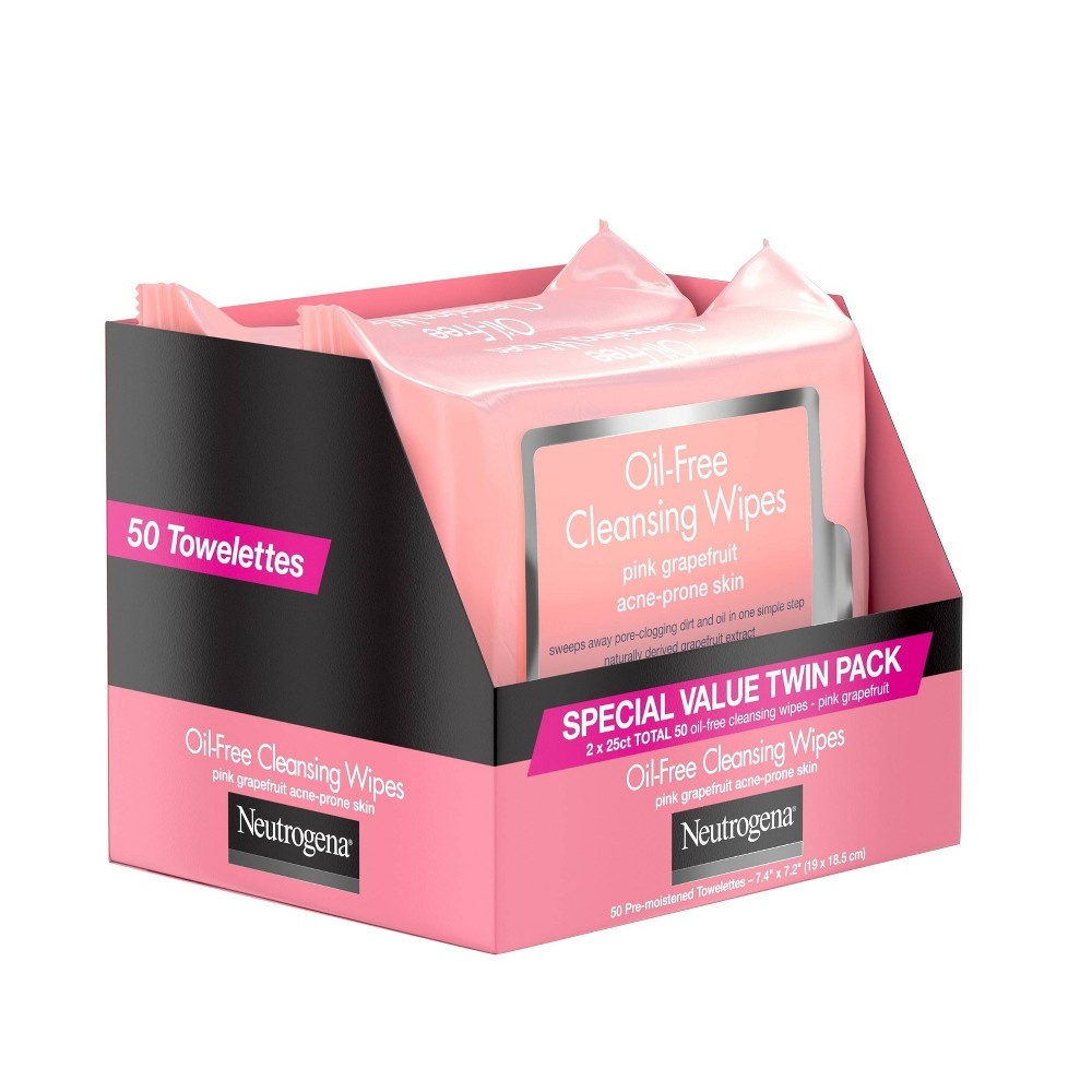 slide 8 of 11, Neutrogena Oil-Free Cleansing Wipes - Pink Grapefruit - 50ct/2pk, 2 pk; 50 ct