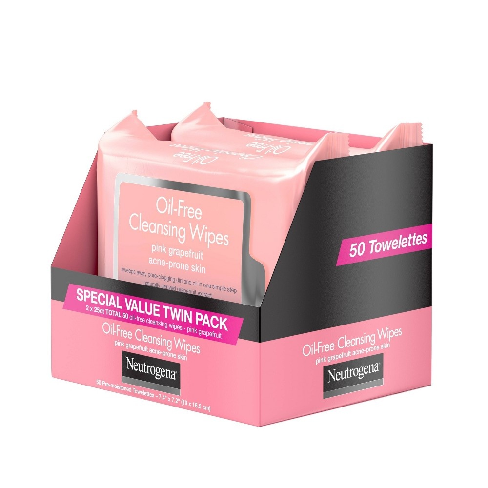 slide 9 of 11, Neutrogena Oil-Free Cleansing Wipes - Pink Grapefruit - 50ct/2pk, 2 pk; 50 ct