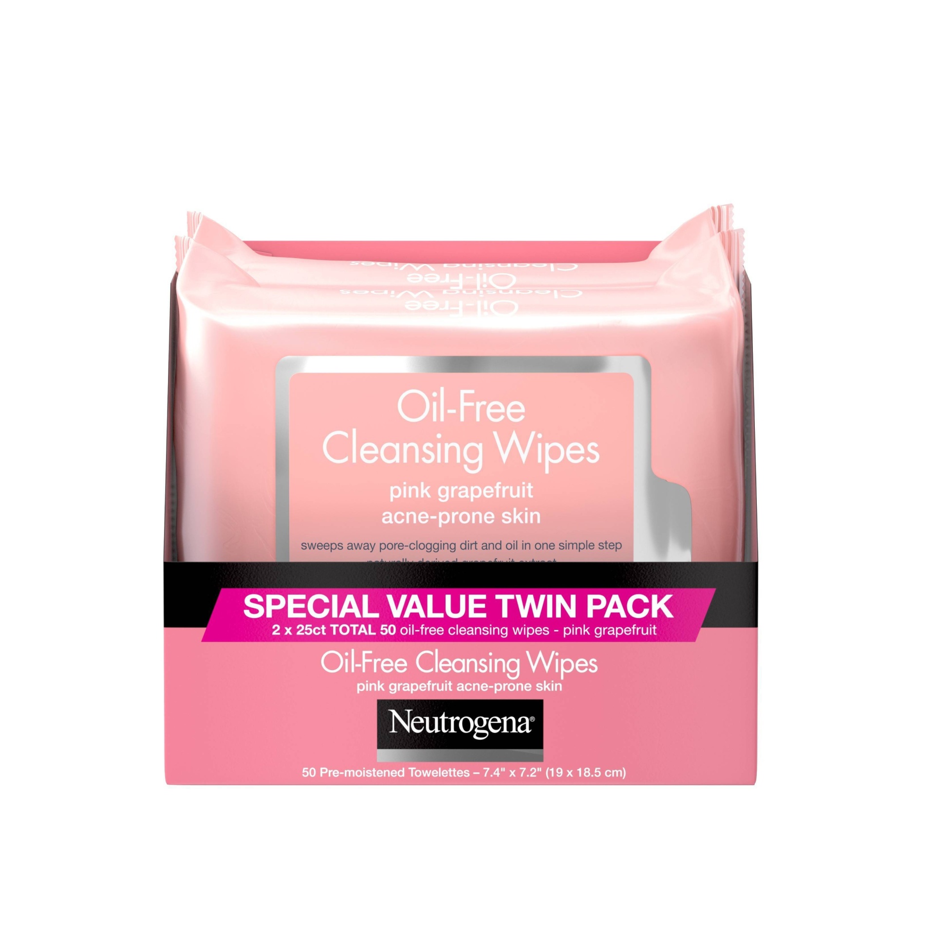 slide 1 of 11, Neutrogena Oil-Free Cleansing Wipes - Pink Grapefruit - 50ct/2pk, 2 pk; 50 ct