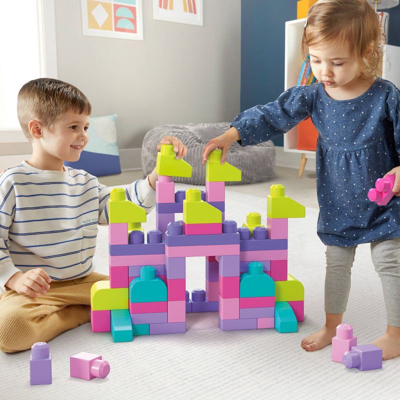 slide 2 of 6, MEGA BLOKS Fisher-Price Toy Blocks Pink Big Building Bag with Storage 80pc, 80 ct