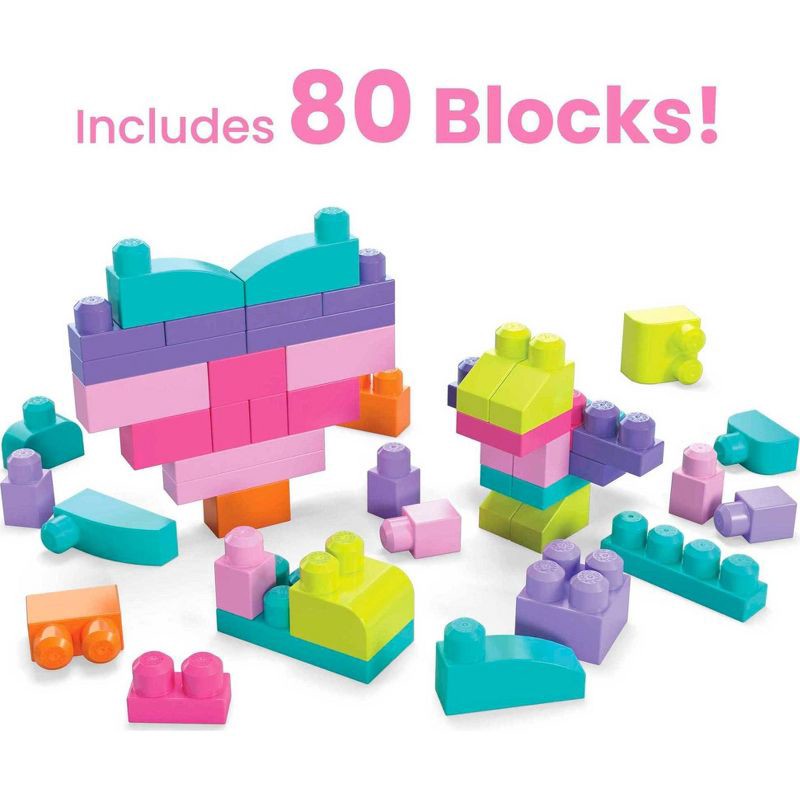 slide 3 of 6, MEGA BLOKS Fisher-Price Toy Blocks Pink Big Building Bag with Storage 80pc, 80 ct