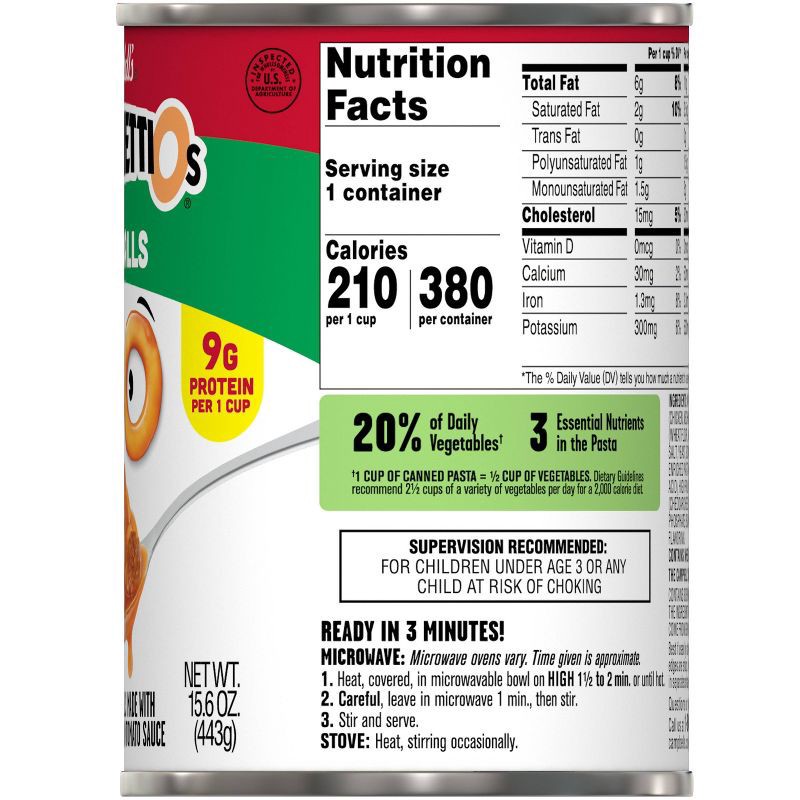 slide 5 of 7, SpaghettiOs Canned Pasta with Meatballs - 15.6oz, 15.6 oz