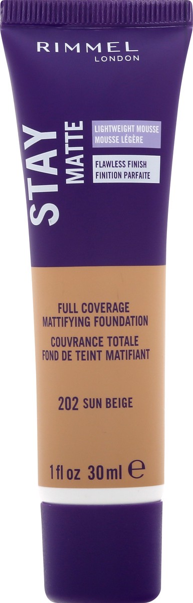 slide 6 of 9, COTY RIMMEL LONDON Rimmel London Stay Matte Liquid Mousse - 202 Sun Beige - Foundation, Lightweight, Shine Control, Oil-Free, 1oz, 1 oz