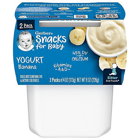 slide 1 of 1, Gerber Stage 2 Baby Food, Banana Yogurt Puree Tubs, Baby Puree, 2PK, 8 oz