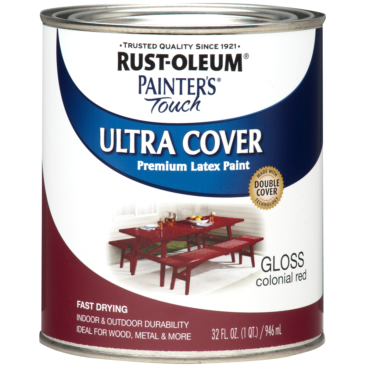 slide 1 of 1, Rust-Oleum Painters Touch Ultra Cover Multi-Purpose Brush-On Paint - 1964502, Quart, Gloss Colonial Red, 1 qt