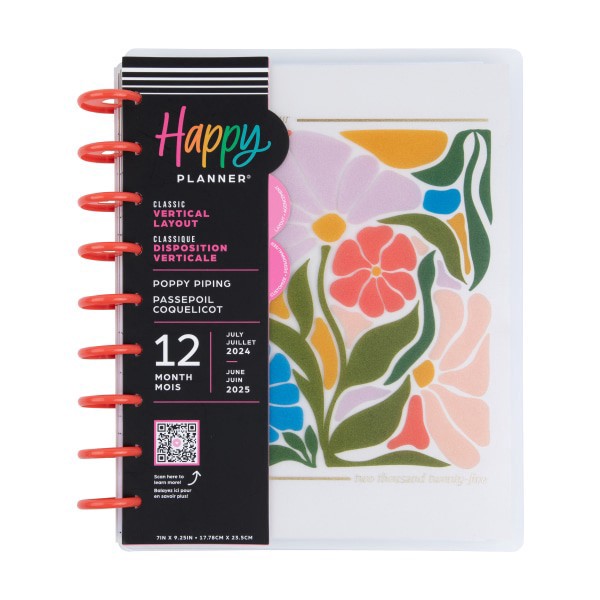 slide 2 of 10, 2024 Happy Planner Monthly/Weekly Classic Happy Planner, 7"" X 9-1/4"", Poppy Piping, July 2024 To June 2025, 1 ct