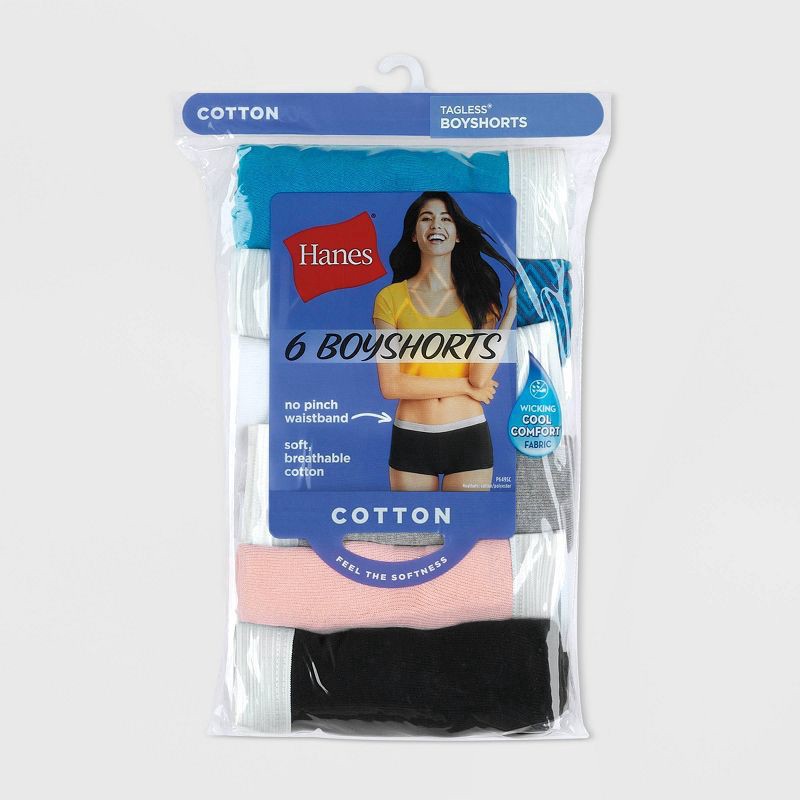 slide 2 of 5, Hanes Women's Cotton Boy Brief Panties, Assorted Colors, Size 5, 6 ct