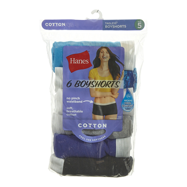 slide 1 of 1, Hanes Women's Cotton Boy Brief Panties, Assorted Colors, Size 5, 6 ct
