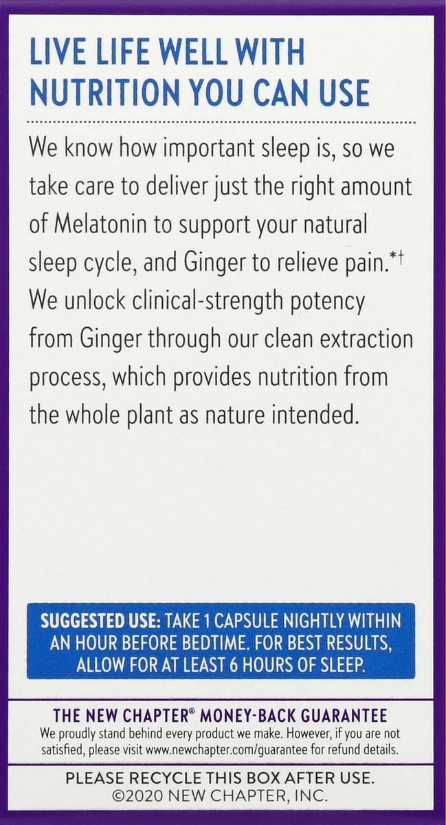 slide 9 of 9, New Chapter Melatonin & Ginger Vegetarian Capsules Restful Sleep and Pain Relief 30 ea, 30 ct