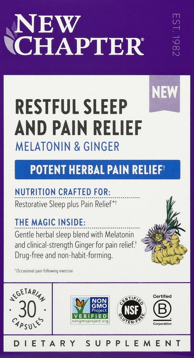 slide 6 of 9, New Chapter Melatonin & Ginger Vegetarian Capsules Restful Sleep and Pain Relief 30 ea, 30 ct