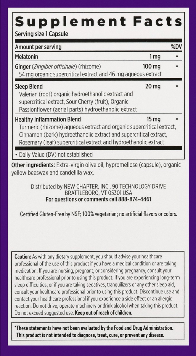 slide 5 of 9, New Chapter Melatonin & Ginger Vegetarian Capsules Restful Sleep and Pain Relief 30 ea, 30 ct