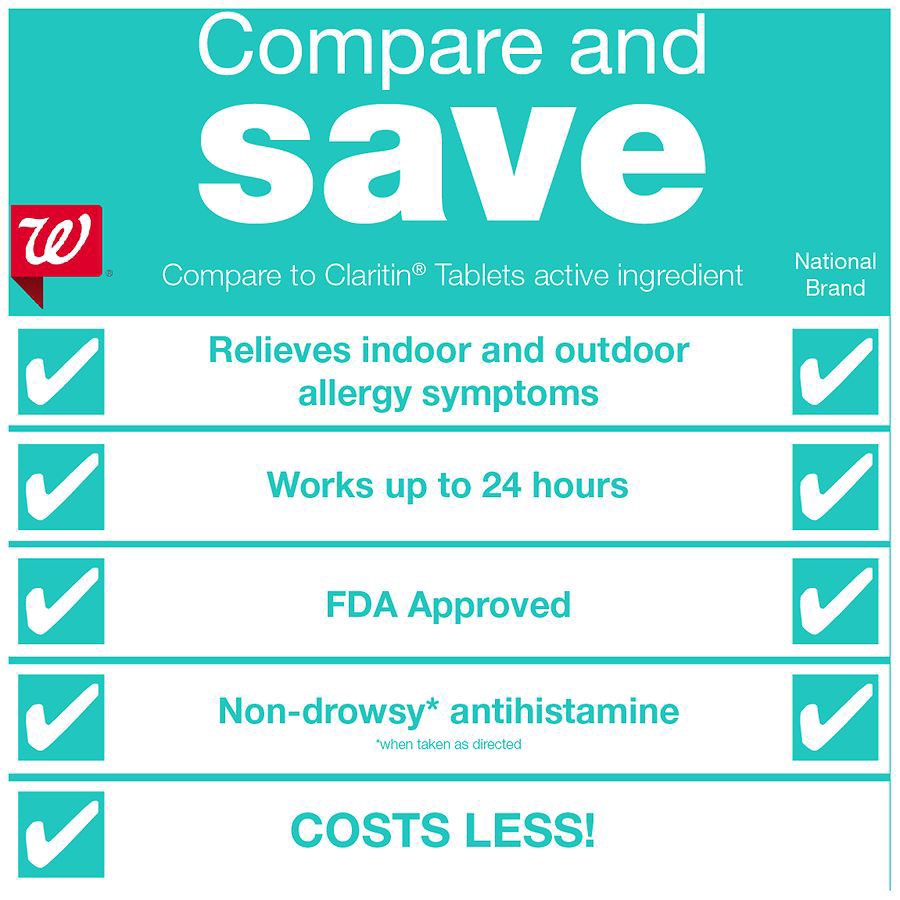 slide 4 of 5, Walgreens Free & Pure 24 Hour Allergy Relief Loratadine Dye-Free Tablets, 20 ct