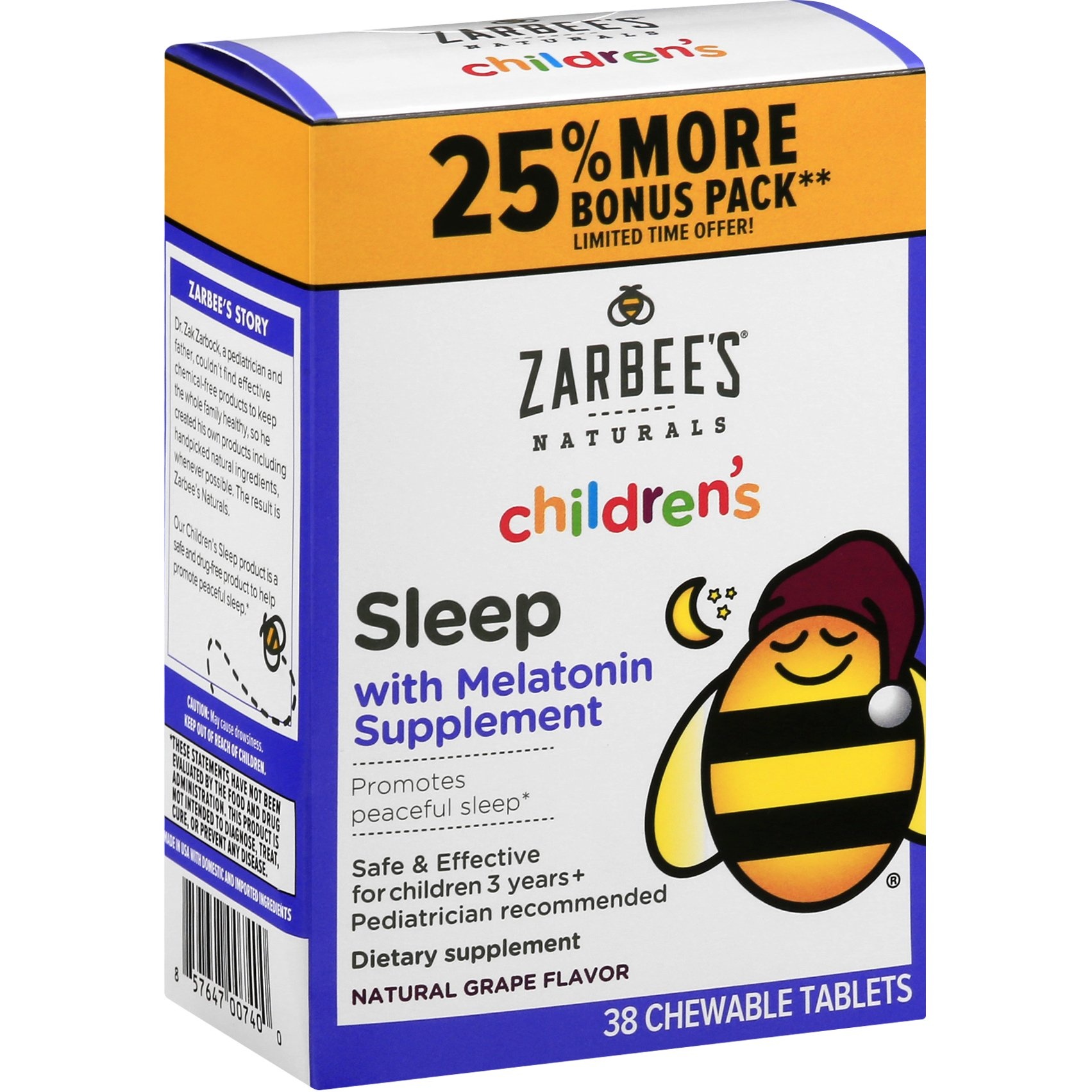 Zarbee's Naturals Sleep Dietary Supplement Chewable Melatonin Tablets