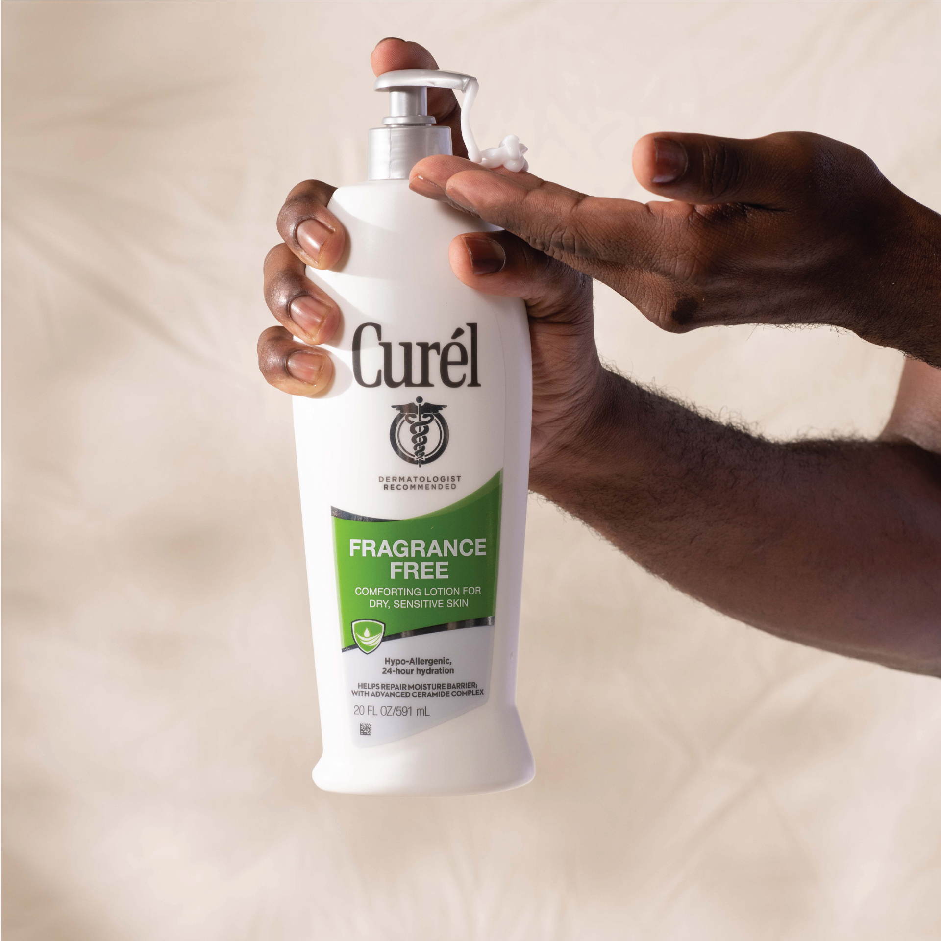 slide 5 of 5, Curél Fragrance Free Comforting Body Lotion, Unscented Dry Skin Moisturizer for Sensitive Skin, with Advanced Ceramide Complex, Repairs Moisture Barrier, 20 oz, 20 fl oz