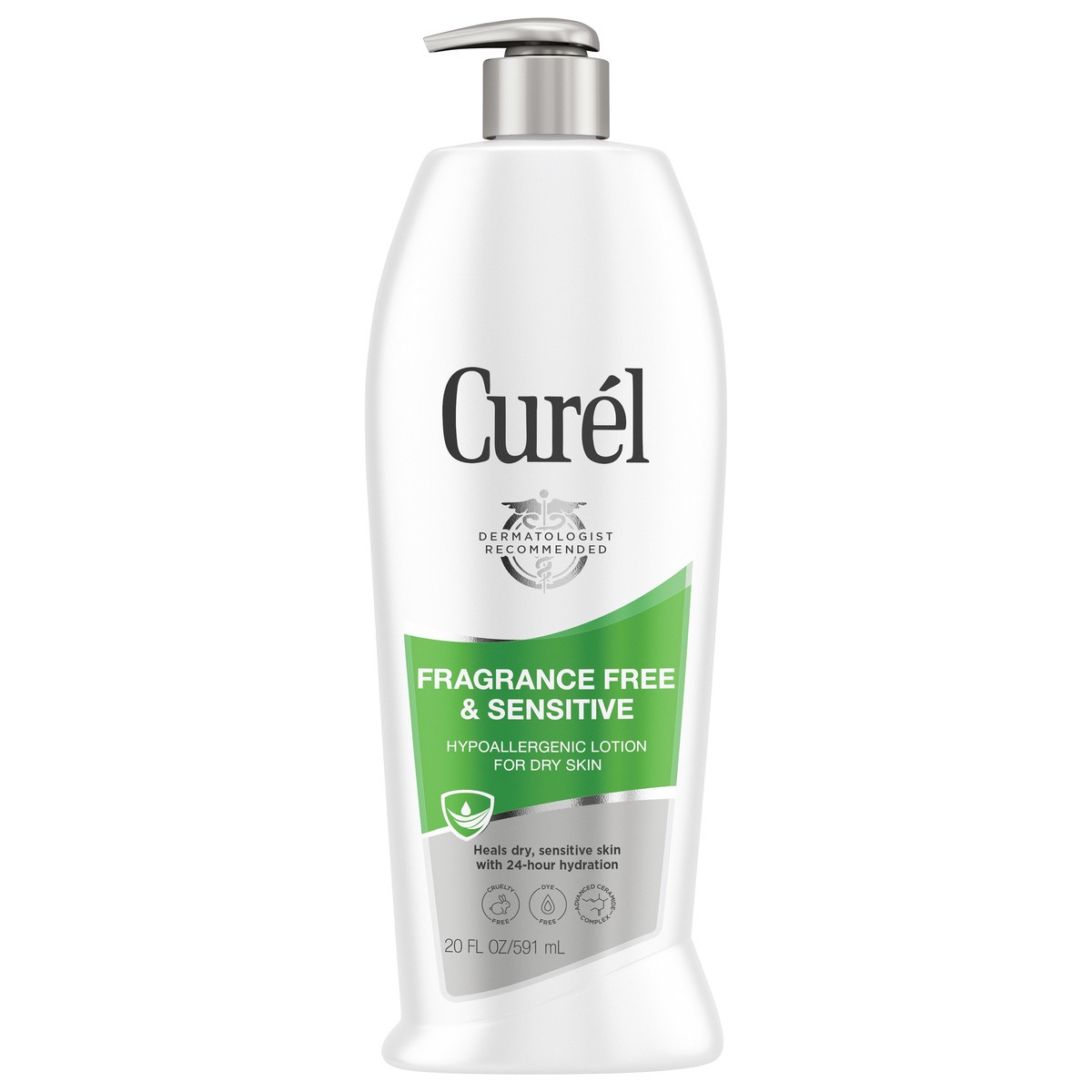 slide 1 of 5, Curél Fragrance Free Comforting Body Lotion, Unscented Dry Skin Moisturizer for Sensitive Skin, with Advanced Ceramide Complex, Repairs Moisture Barrier, 20 oz, 20 fl oz