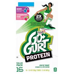 Go-GURT Protein Kids Low Fat Yogurt Value Pack, Berry and Strawberry Kiwi, Gluten Free Snacks, 2 lbs (16 Tubes)
