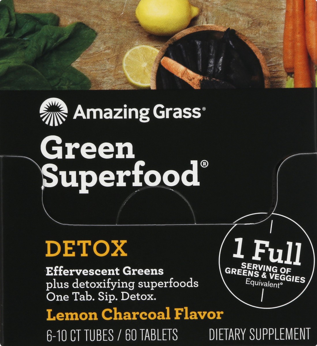 slide 4 of 11, Amazing Grass Detox Tablets Lemon Charcoal Flavor Effervescent Greens 6 ea, 6 ct