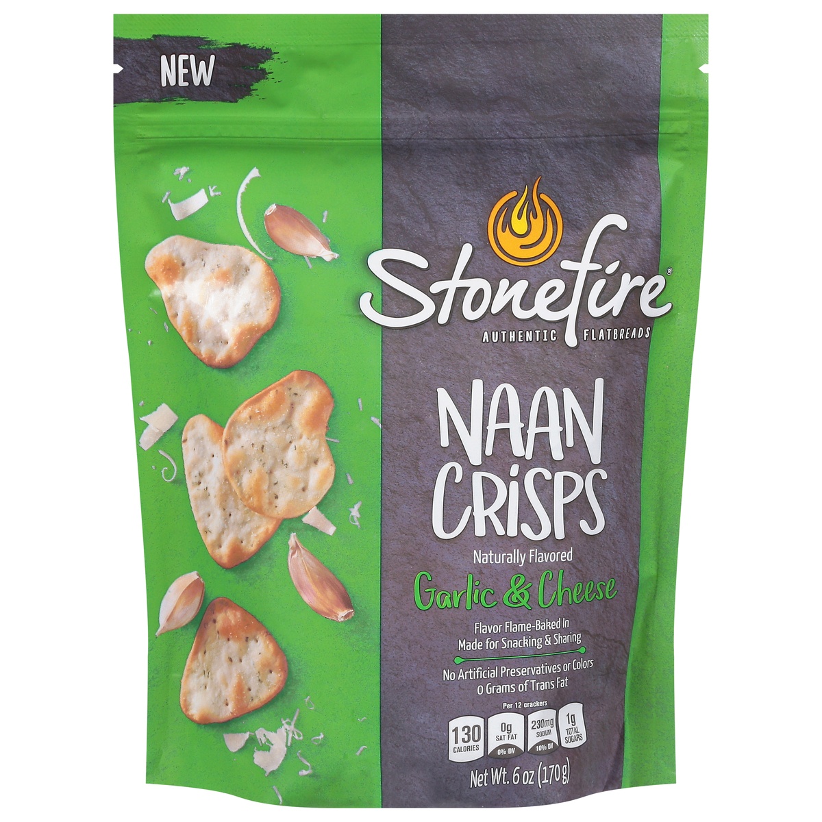 slide 1 of 1, Stonefire Garlic & Cheese Naan Crisps, 6 oz