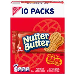 NUTTER BUTTER Peanut Butter Sandwich Cookies, 10 Snack Packs (4 Cookies Per Pack)