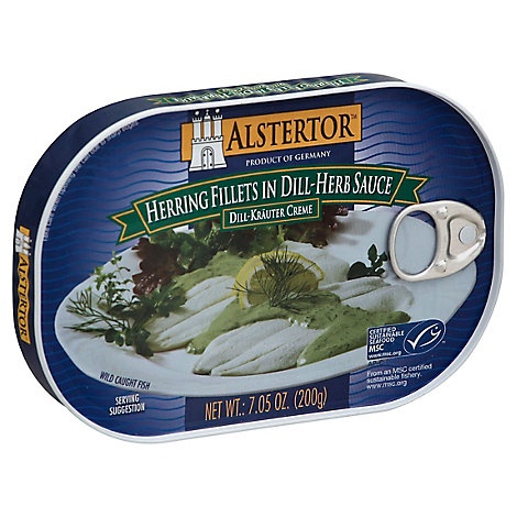 slide 1 of 1, Alstertor Herring Fish Filet Dill Herb Sauce Canned, 7 oz