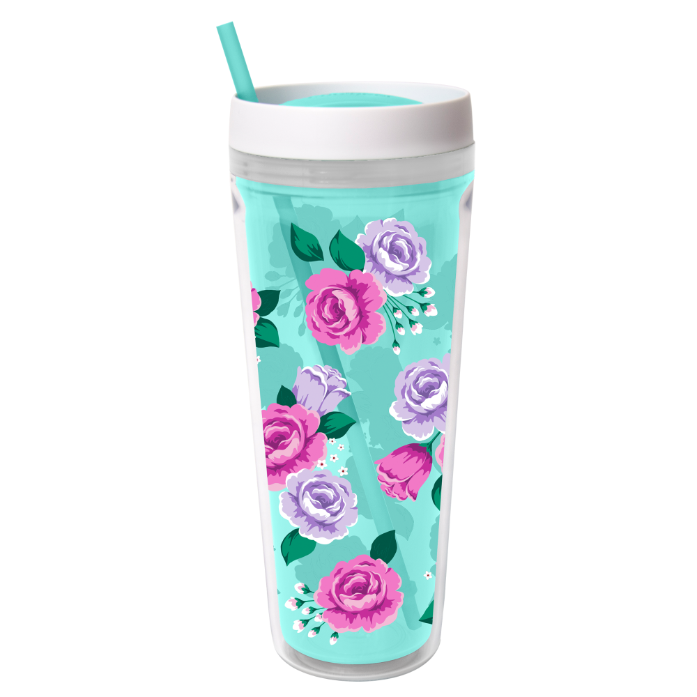 slide 1 of 1, Cool Gear Printed Callisto Chiller Roses Thermal Beverageware, 32 oz