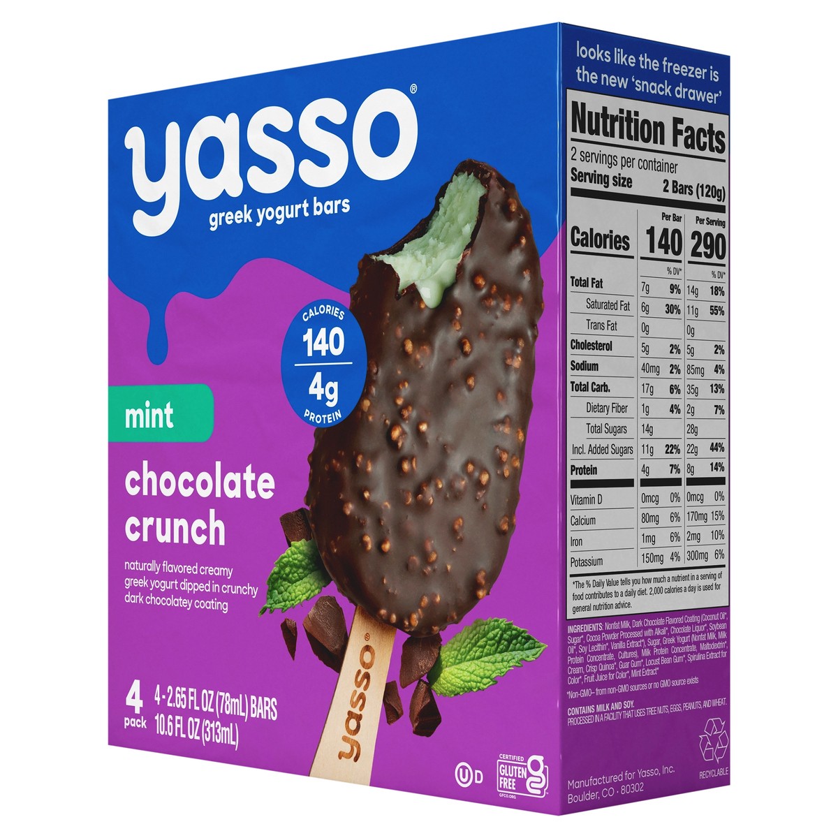 slide 3 of 9, Yasso Frozen Greek Yogurt Mint Chocolate Crunch Bars, 4 ct