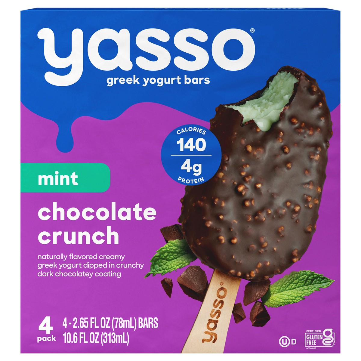 slide 1 of 9, Yasso Frozen Greek Yogurt Mint Chocolate Crunch Bars, 4 ct