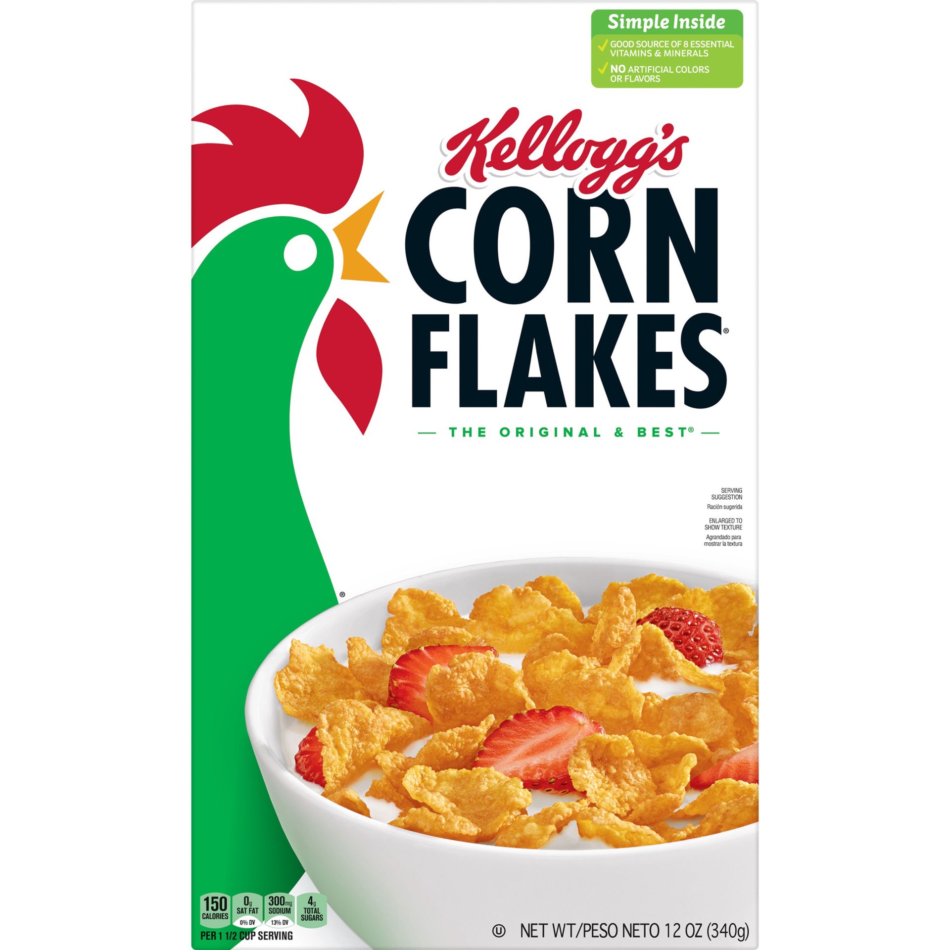 slide 3 of 7, Kellogg's Corn Flakes Breakfast Cereal, 8 Vitamins and Minerals, Original, 12 oz