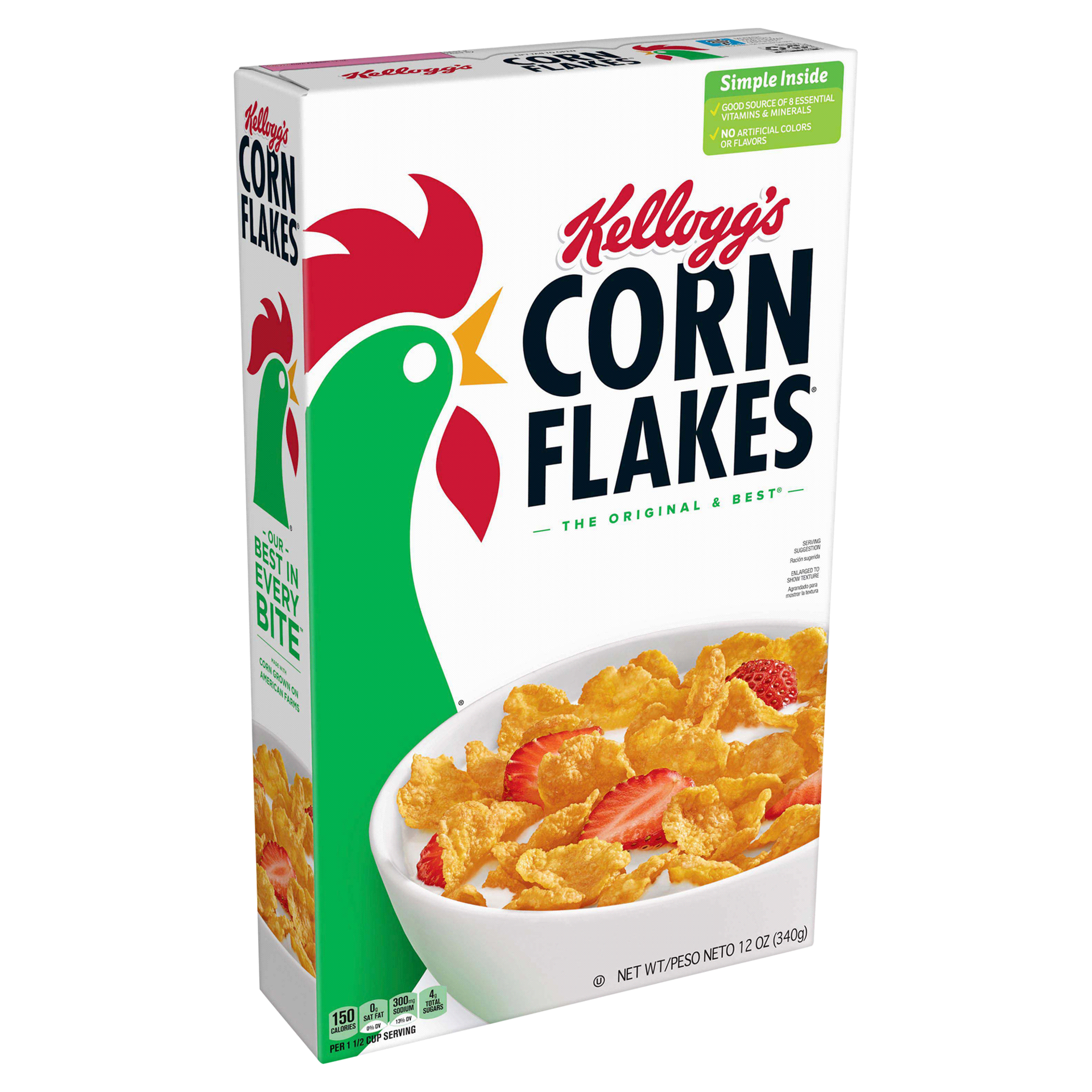 slide 1 of 7, Kellogg's Corn Flakes Breakfast Cereal, 8 Vitamins and Minerals, Original, 12 oz