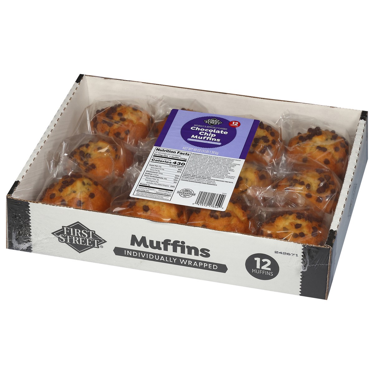slide 2 of 14, First Street Iw Chocolate Chip Muffin, 48 oz