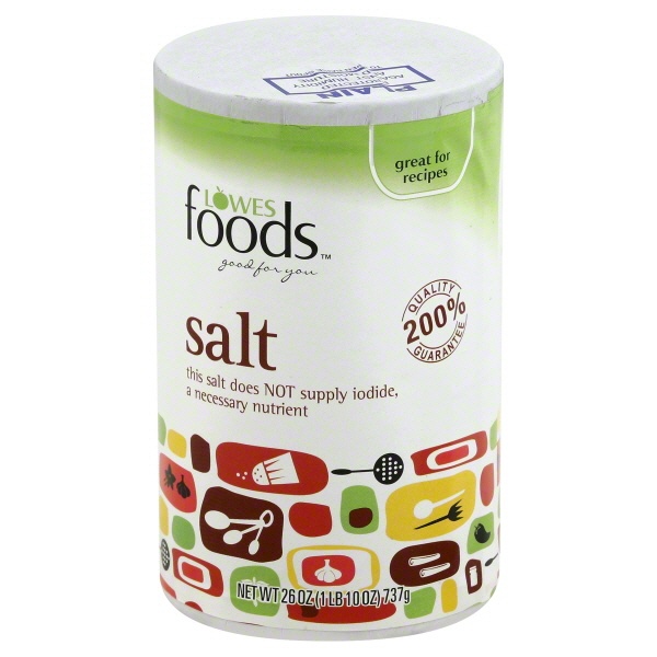 slide 1 of 1, Lowes Foods Salt No Iodide, 26 oz