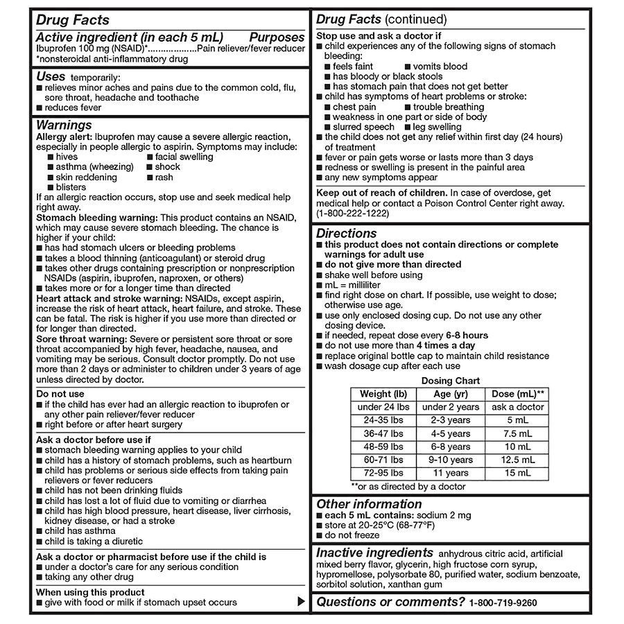 slide 3 of 5, Walgreens Childrens Dye-Free Ibuprofen Berry Flavor Liquid 100Mg, 4 fl oz