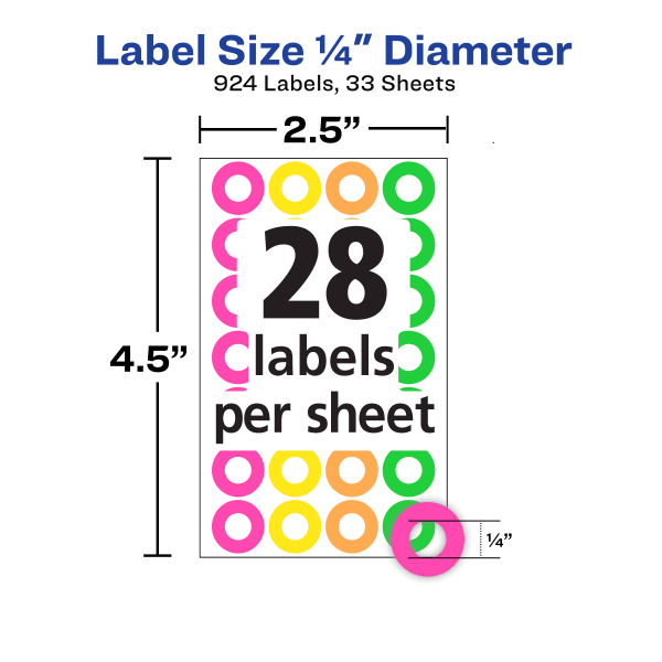 slide 2 of 2, Avery Neon Permanent Adhesive Reinforcement Labels, 6754, 924 ct; 1/4 in