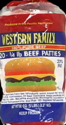 slide 1 of 1, Western Family Quarter Pound Beef Patties, 5 lb