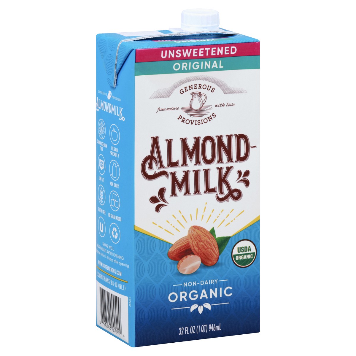 slide 7 of 8, Generous Provisions Organic Unsweetened Original Almond Milk, 32 fl oz