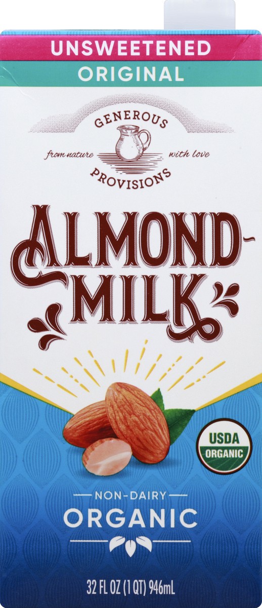 slide 1 of 8, Generous Provisions Organic Unsweetened Original Almond Milk, 32 fl oz