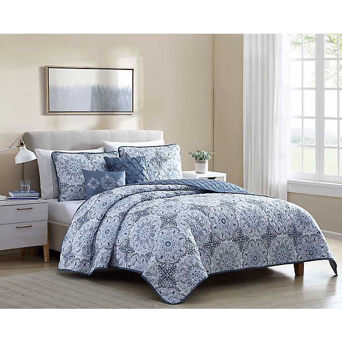 slide 3 of 6, Ellen Tracy Paisley King Quilt Set - Blue, 5 ct