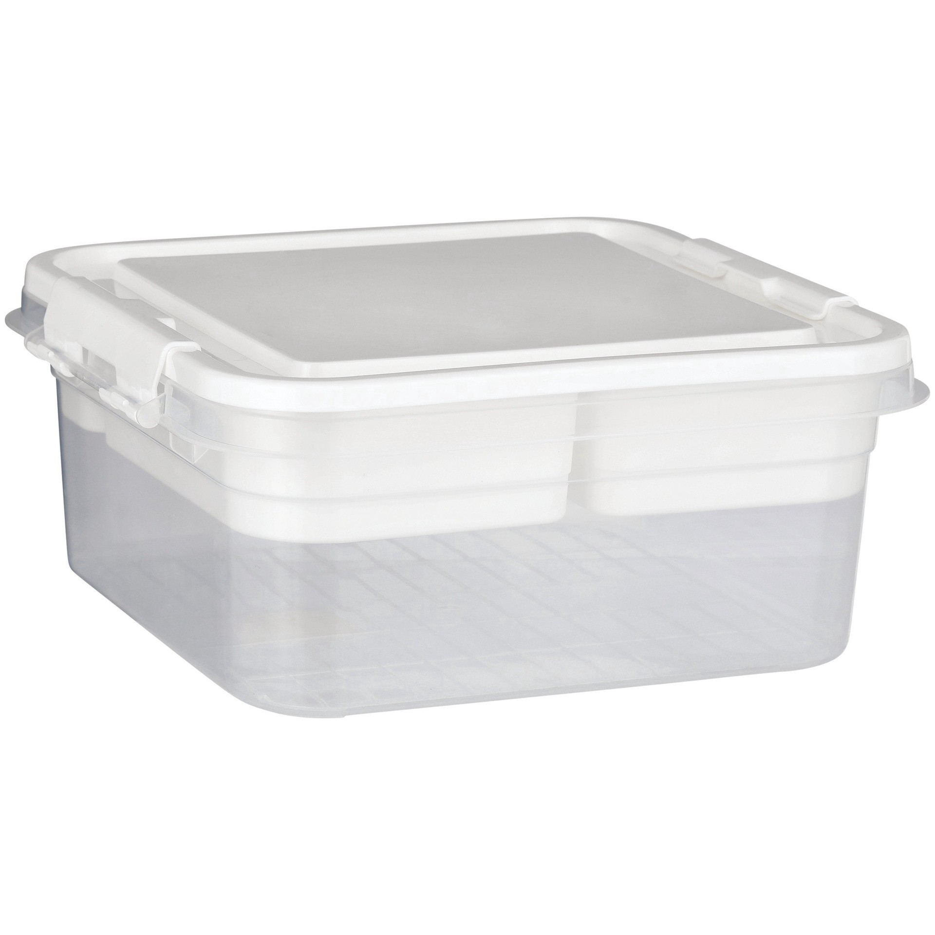 slide 1 of 1, our goods 2 Tier Storage Container with Lid - White, 9.6 in x 4.4 in