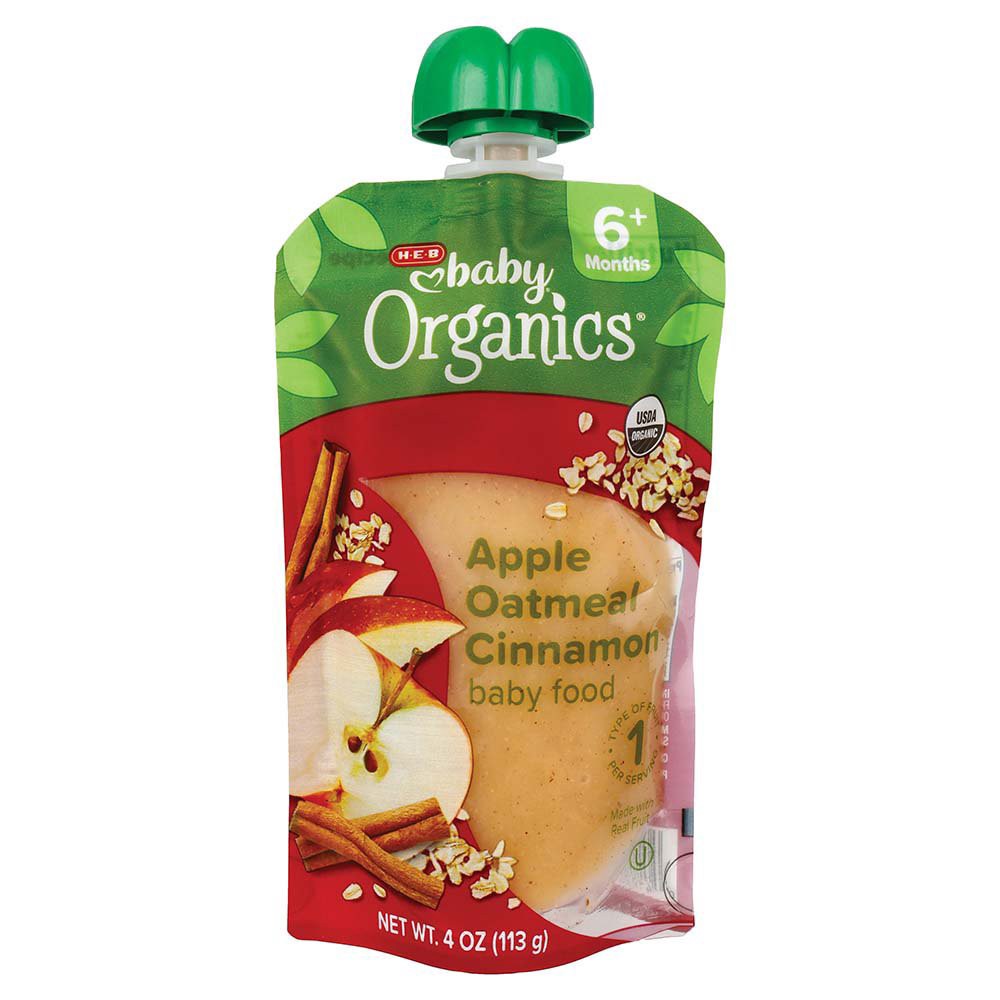 slide 1 of 1, H-E-B Baby Organics Food Pouch – Apple Oatmeal Cinnamon, 4 oz