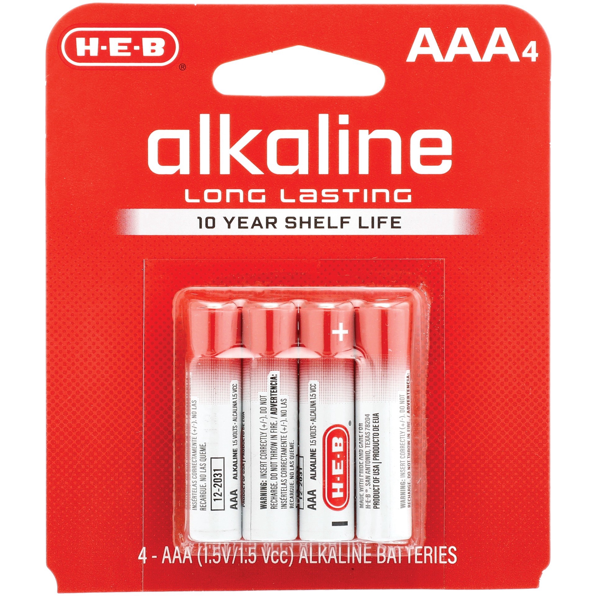 slide 1 of 1, H-E-B Alkaline AAA Batteries, 4 ct