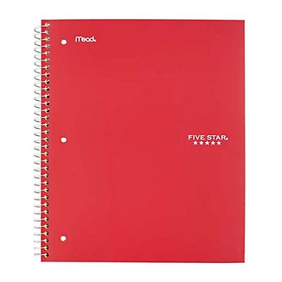 slide 1 of 1, Five Star Red 5 Subject Wide RuledSpiral Notebook, 200 ct