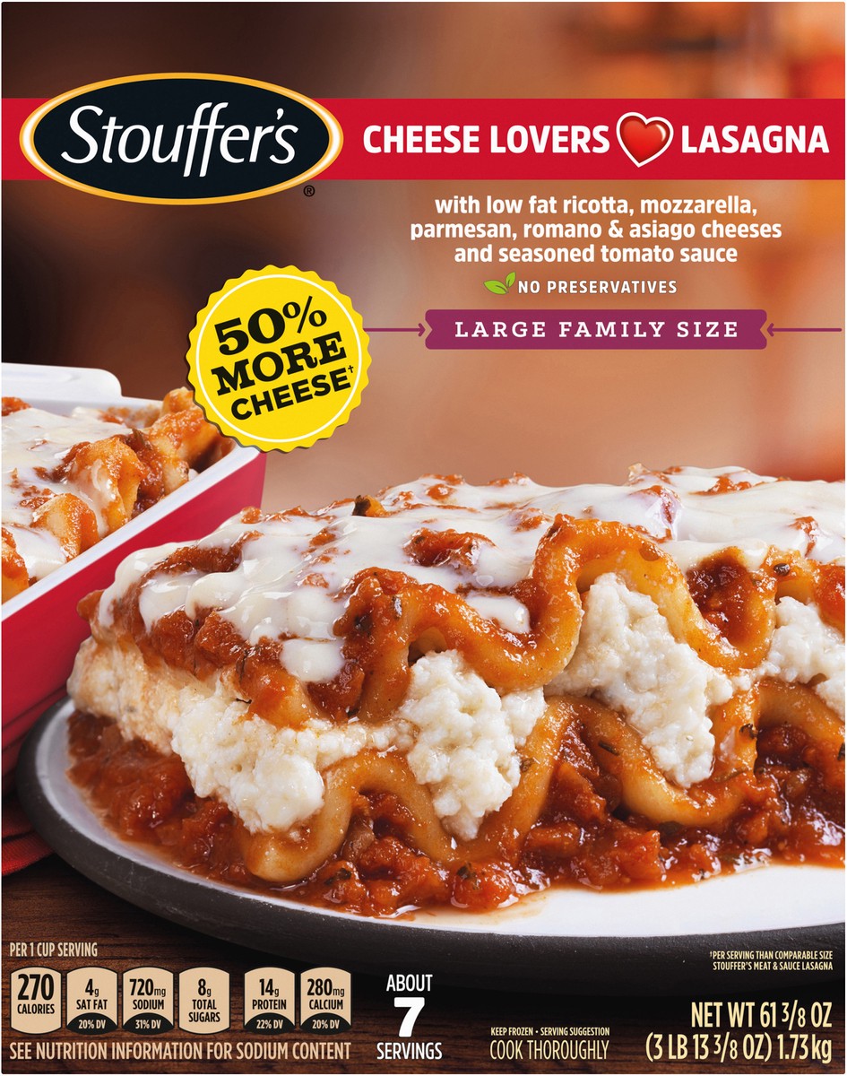 slide 11 of 13, Stouffer's Large Family Size Cheese Lovers Lasagna Frozen Meal, 61.38 oz