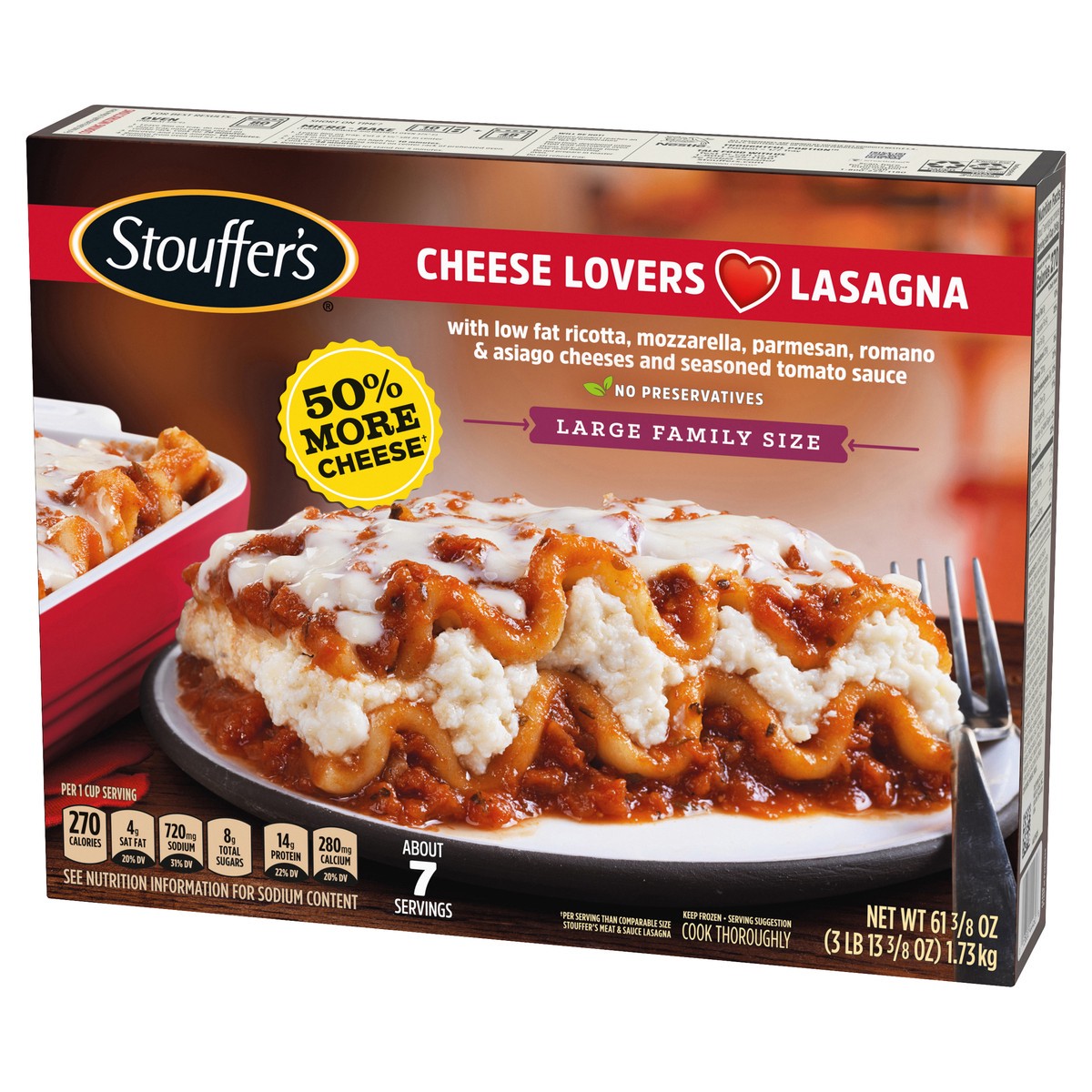 slide 9 of 13, Stouffer's Large Family Size Cheese Lovers Lasagna Frozen Meal, 61.38 oz