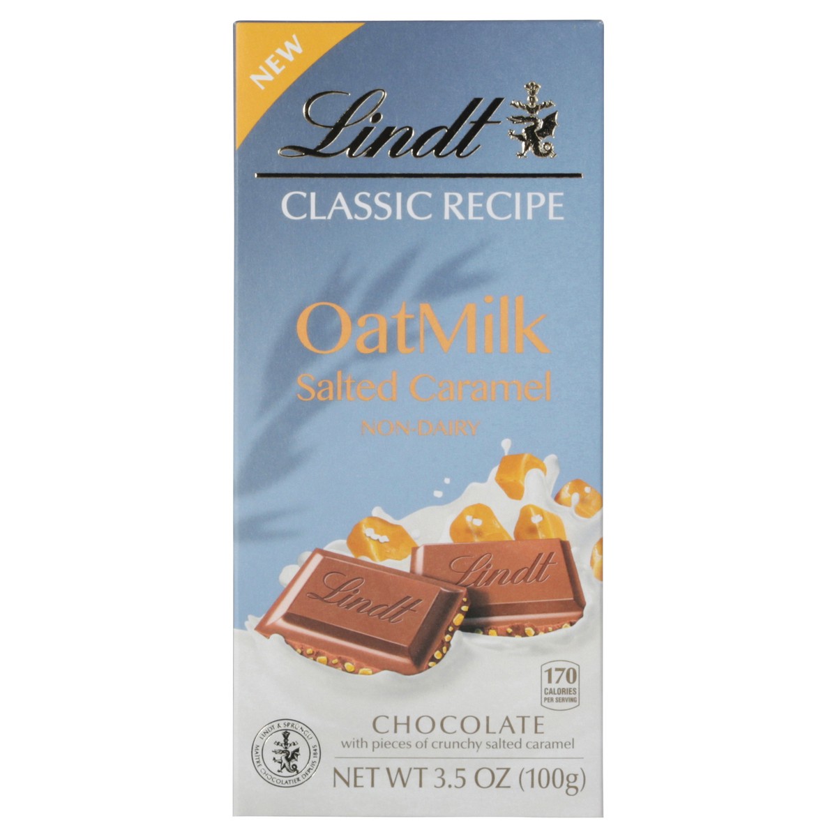 slide 1 of 5, Lindt CLASSIC RECIPE OatMilk Salted Caramel Chocolate Bar, 3.5 oz