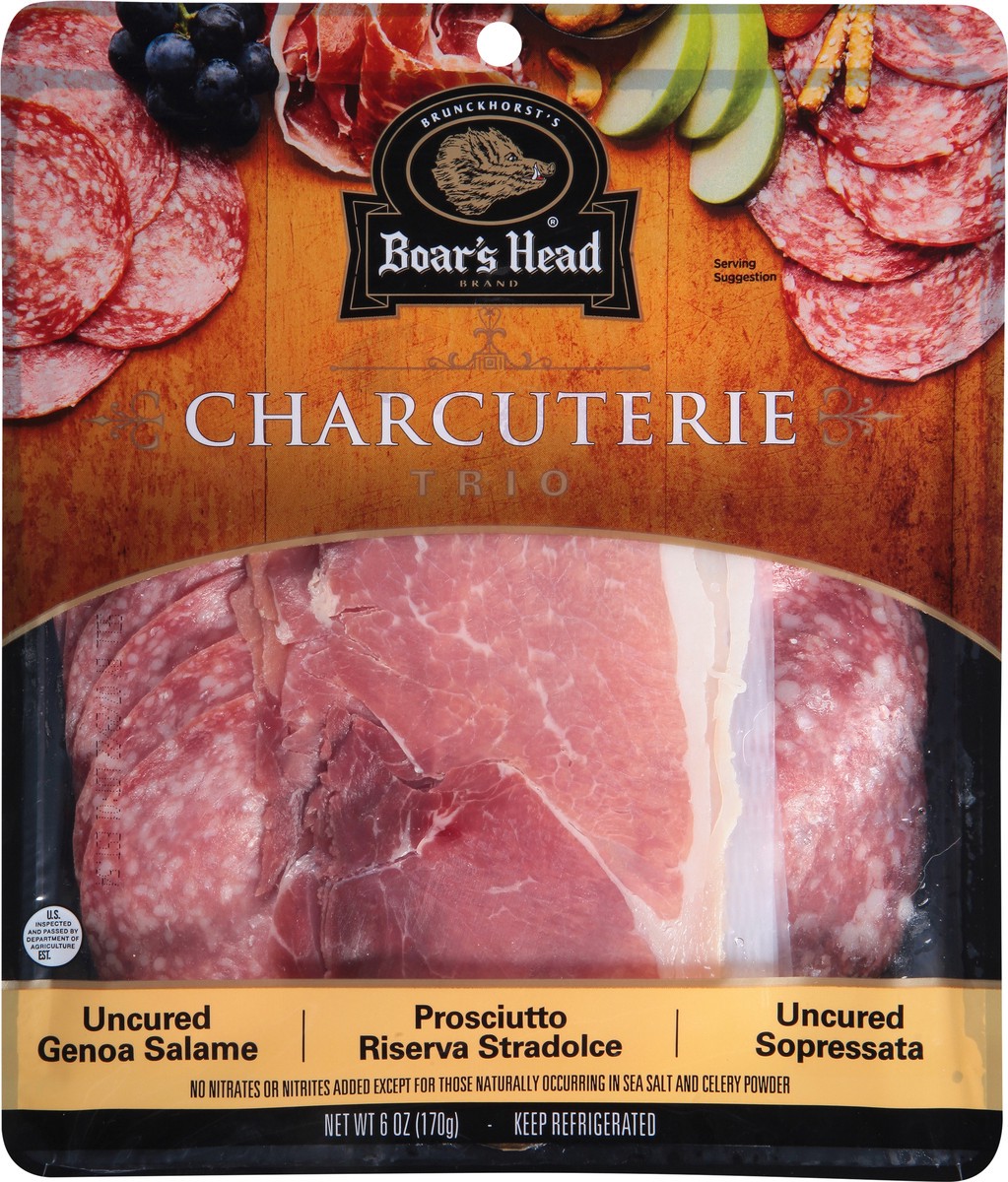 slide 1 of 13, Boar's Head Charcuterie Trio: Uncured Genoa Salami, Prosciutto & Uncured Sopressata, 6 oz