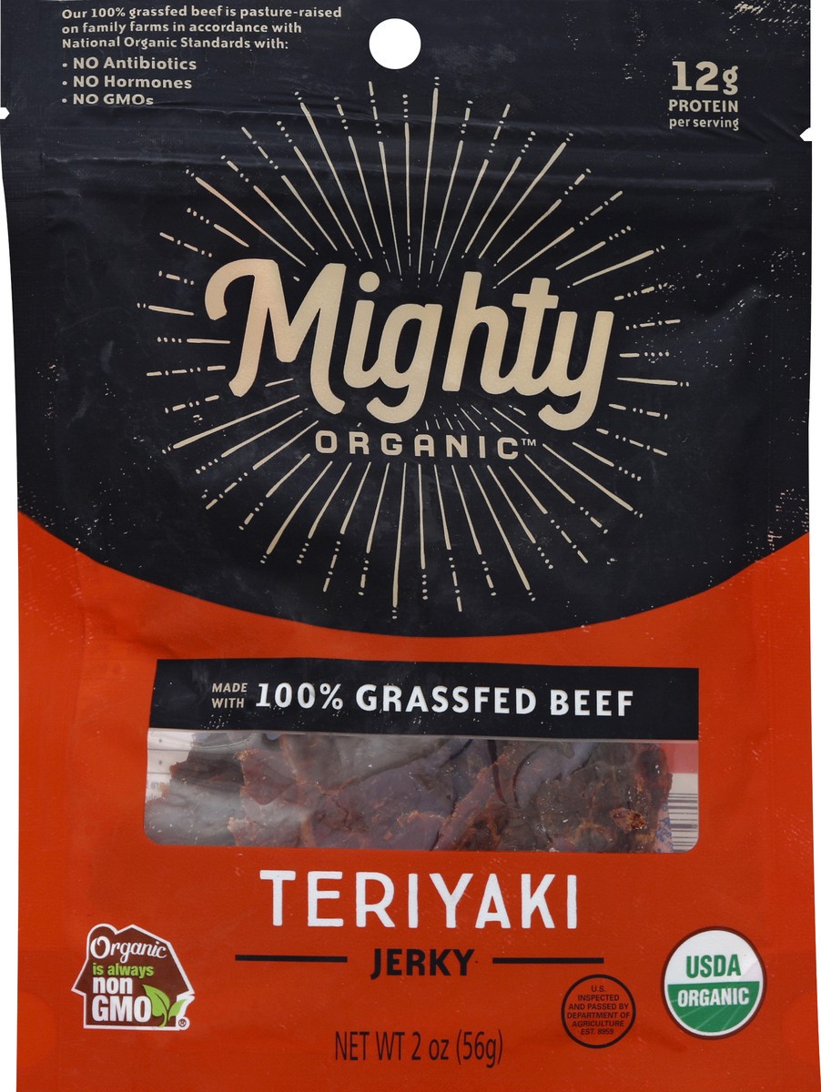 slide 5 of 6, Mighty Organic Organic Valley Teriyaki Beef Jerky, 2 oz