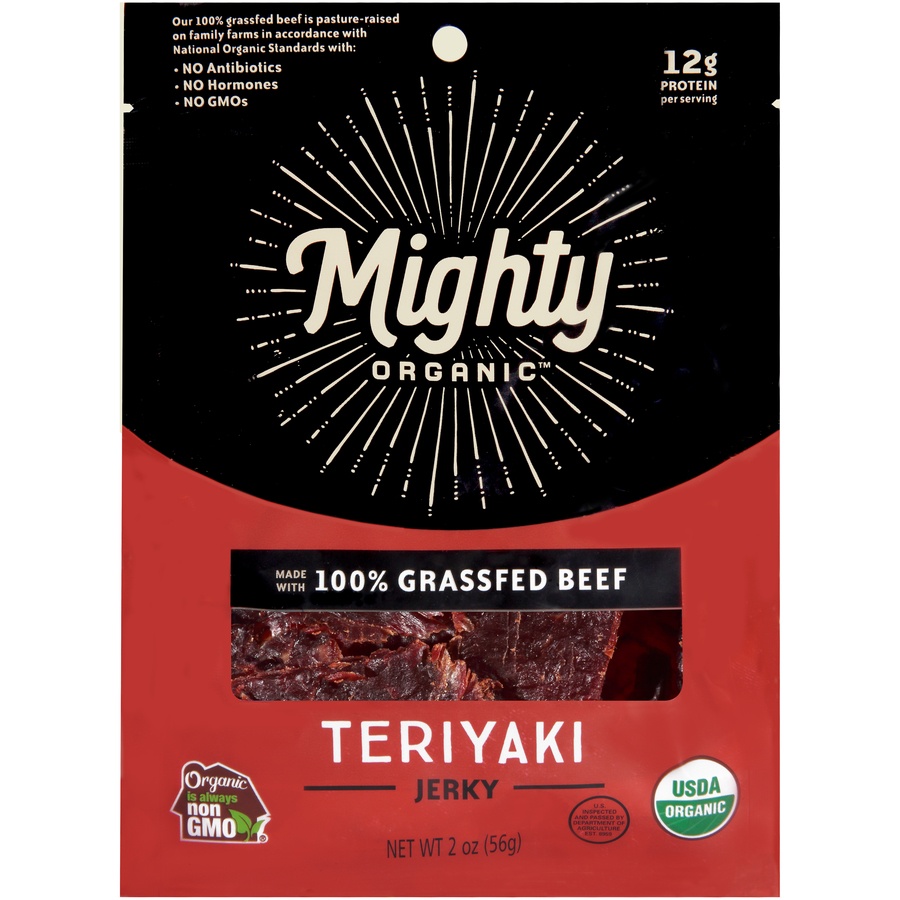 slide 1 of 6, Mighty Organic Organic Valley Teriyaki Beef Jerky, 2 oz