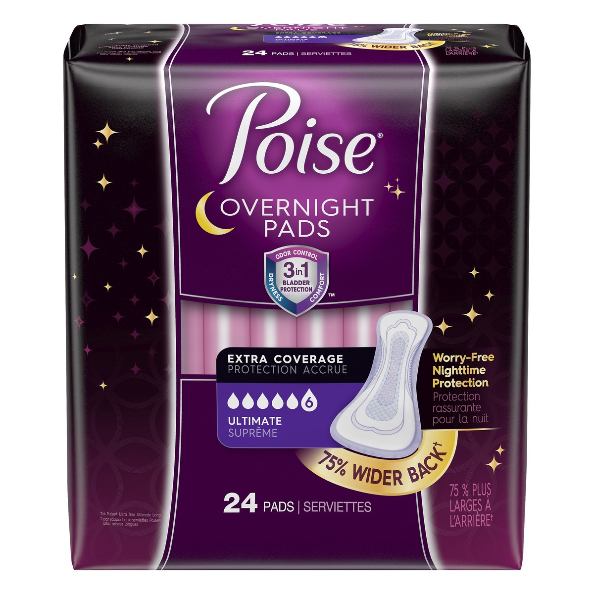 slide 1 of 9, Poise Extra Coverage Overnight Ultimate Pads 24 Pads, 24 ct